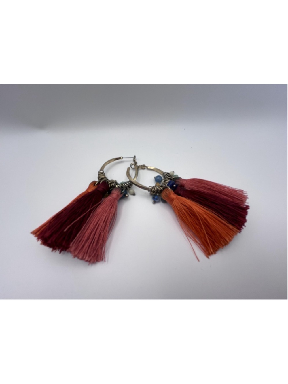 Earrings Hoop Tassel Multicolor Boho Beaded Hinged Drop Statement Jewelry